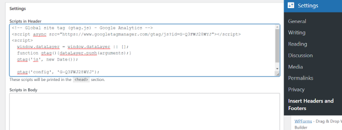 Google analytics header footer