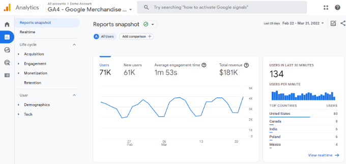 See Reports in google alalytics 4