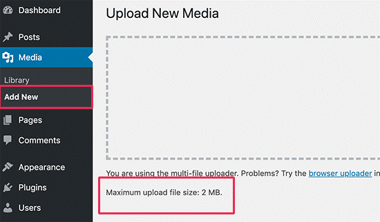 upload media size